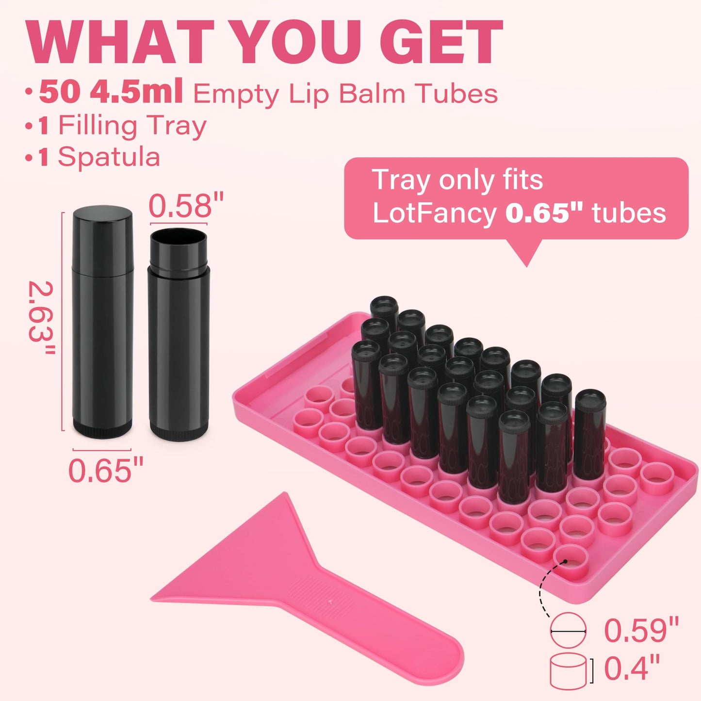 LotFancy Lip Balm Tubes Kit with Filling Tray and Spatula, 50Pcs 4.5ml Black Lip Balm Containers, BPA Free & Leak Free, Handmade Set