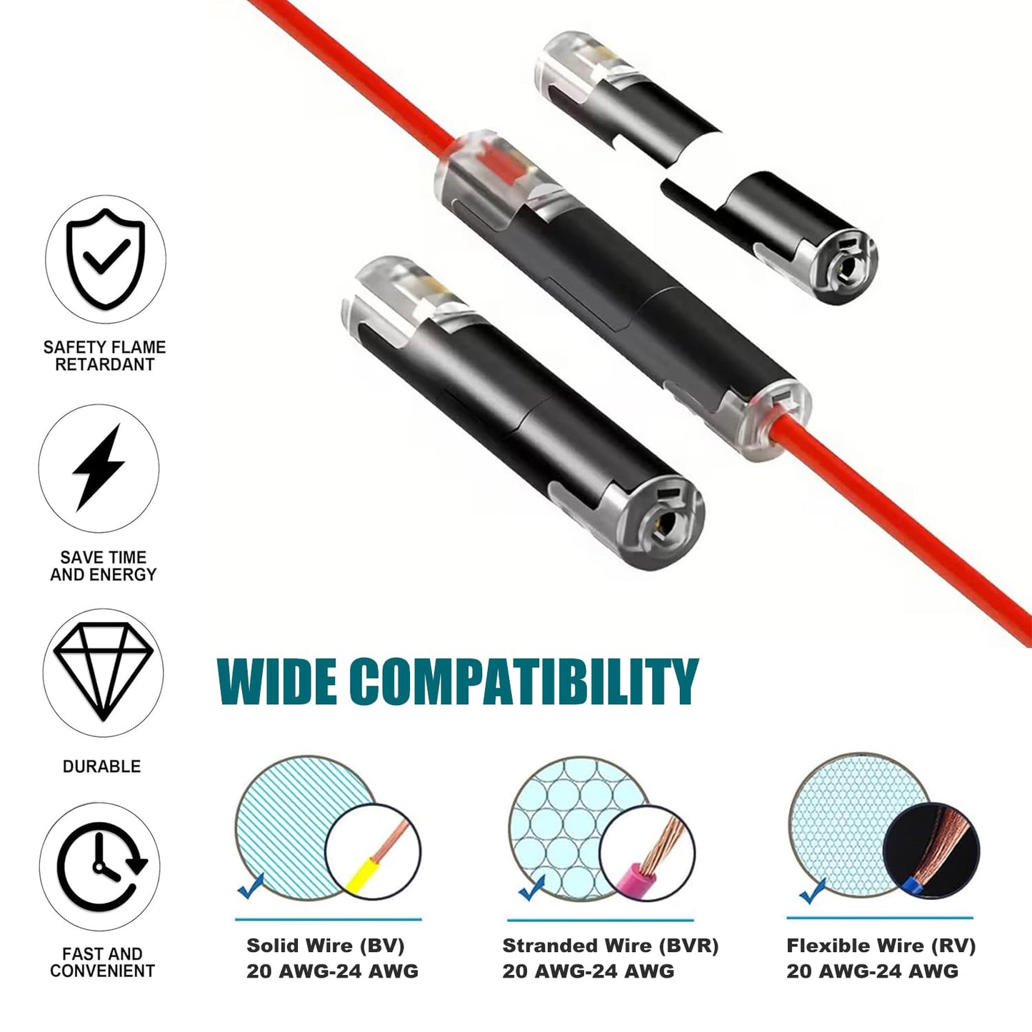 Yancincny 30pcs Pluggable LED Wire Connectors, 1-Pin 1-Way Universal Quick Splice Terminals, Single-Line Interlocking Detachable LED Connectors,Featuring Quick-Connect Terminals Suitable for AWG 20-24