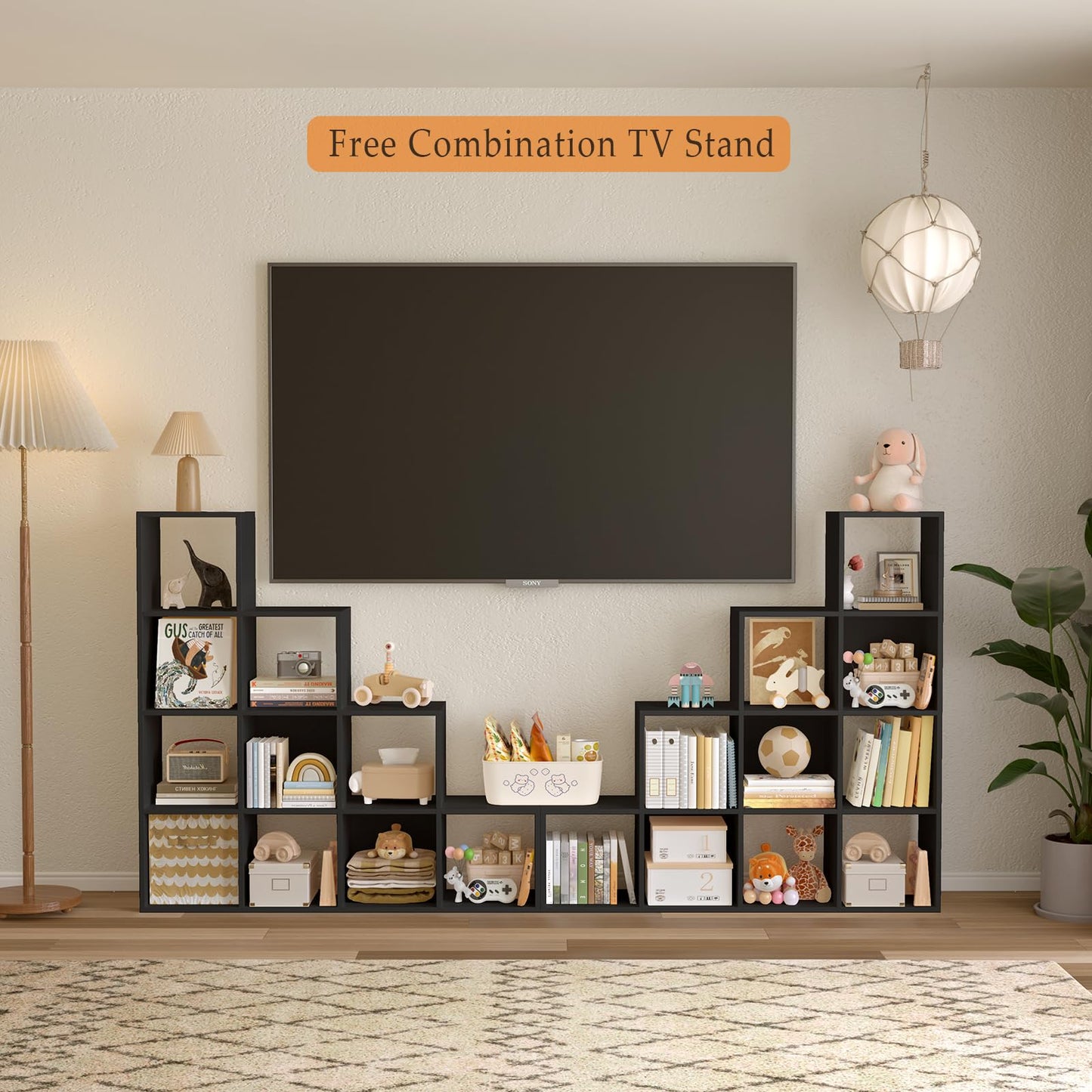 OSCHF Ladder Cube Storage Bookcase - Wooden L-Shaped 4-Tier Corner Shelf, Reversible 10-Cube Organizer for Home & Office, Black