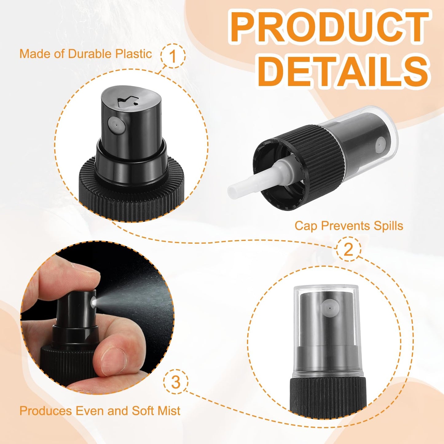 uxcell 24 Pcs Black/White Spray Top, 24/410 Fine Mist Sprayer Reusable Replacement Spray Bottle Pump Stripe Plastic Top for Cosmetic Perfume and Body Sprays Bottle