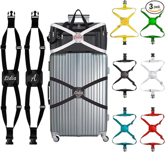 Personalized Luggage Straps Bag Bungee, Custom Luggage Straps for Suitcases - Add a Bag Securely, 3 Pcs Burst-Proof Elastic Travel Strap, High-Vis Luggage Connector Straps Adjustable 28"-95"