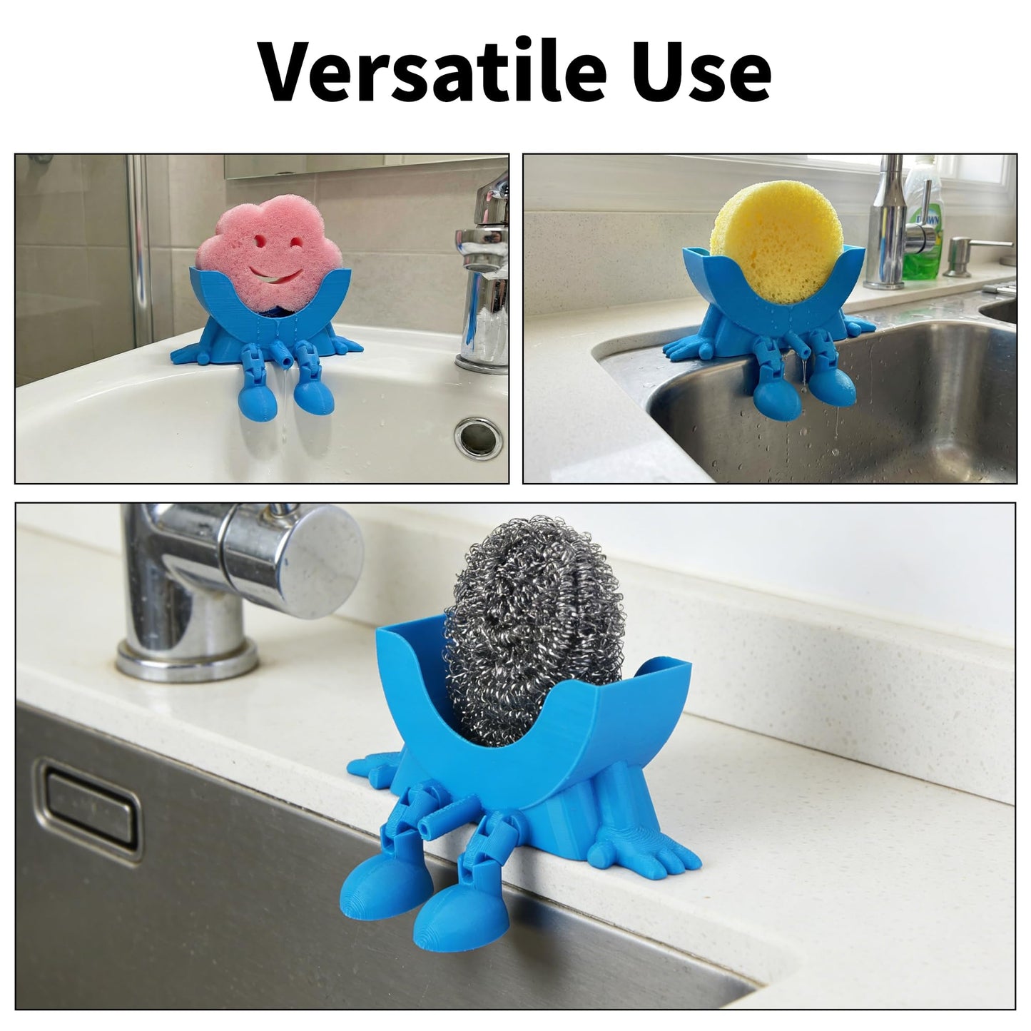 Cute Hanging Sponge Holder, Drainable Kitchen Sink Organizer, Scrub Sponge Stand Storage Rack with Smiley Design, Sink Accessories (Yellow)