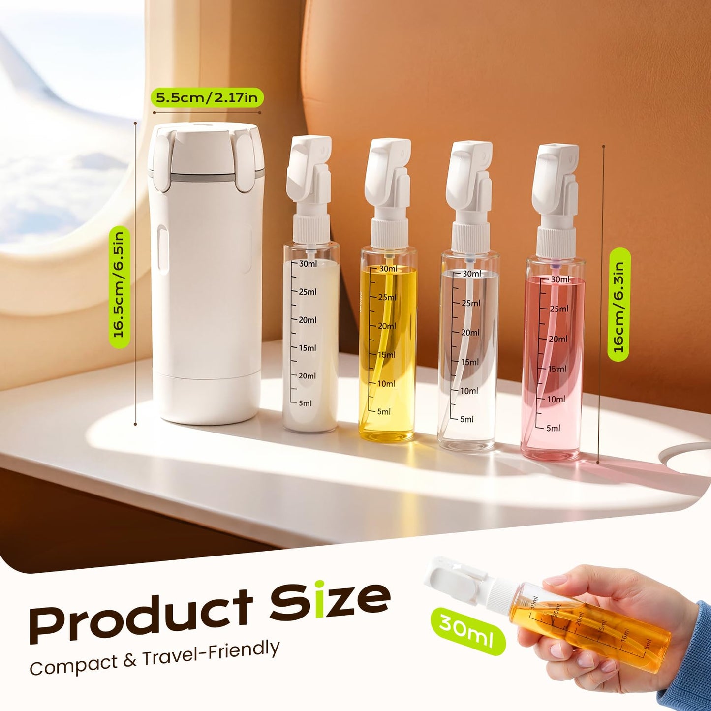 4 in 1 Travel Dispenser Bottle, 4 Pack 30ML Travel Bottles for Toiletries, Leak Proof Refillable Toiletry Containers Portable for Travel, Camping and Gym (White)