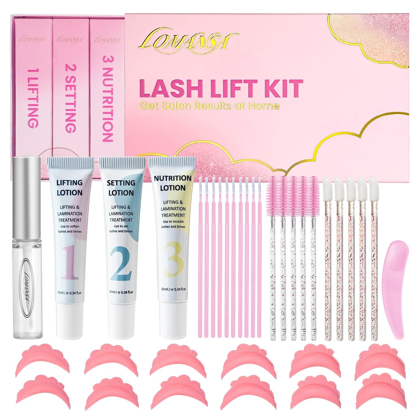 Lomansa Open-Eye Lash Lift Kit for Beginners, Korean At-Home Eyelash Perm Kit with Self-Lifting Silicone Pads, Lash Lift Glue & Lotions, DIY Natural Lash Curl Kit, Lasts 4–6 Weeks