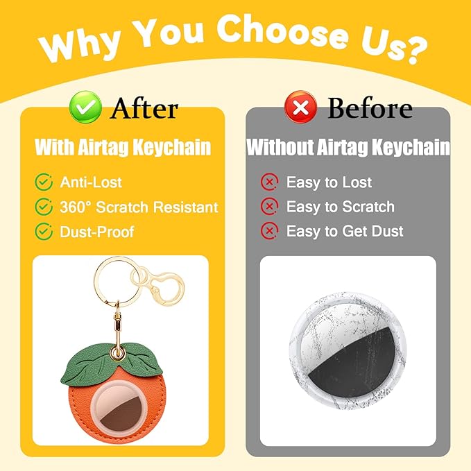 Leather Keychain for Airtag, Cute Protective Keychain Holder Compatible with Apple Air Tag,GPS Item Tracker Case Cover for Keys,Bags,Pets,Luggage(Persimmon)