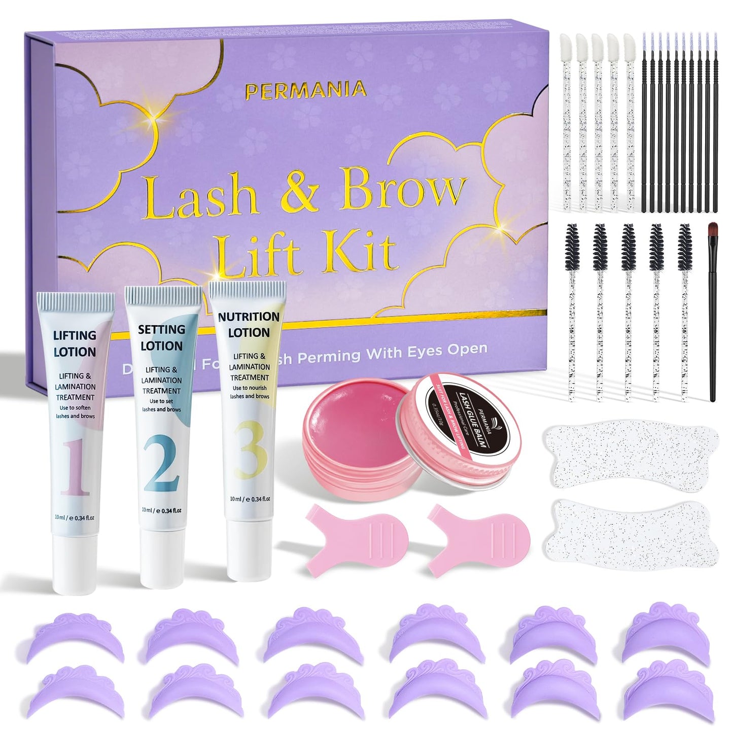 PERMANIA Korean Lash Lift Kit, Can be Operated with Eyes Open for Eyelash Lifting with Detailed Instruction, Salon Results Instant
