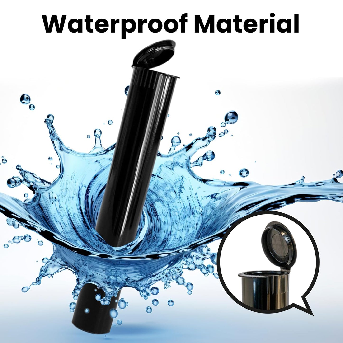 Packlahoma 100 Pack 116mm Tubes Black King Size - Plastic Pop Top Tubes with Squeeze Cap - Airtight, Waterpoof and Child Proof Container (100 Count) (Black 116mm 100Pack)