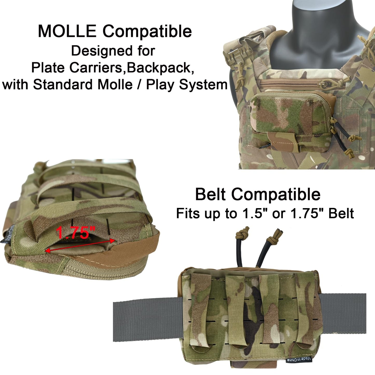 Small MOLLE Admin Pouch for Chest Rig,Plate Carrier,Tactical Vest and Belt Organizer Pocket with Smooth Zipper,500D Nylon (CP)