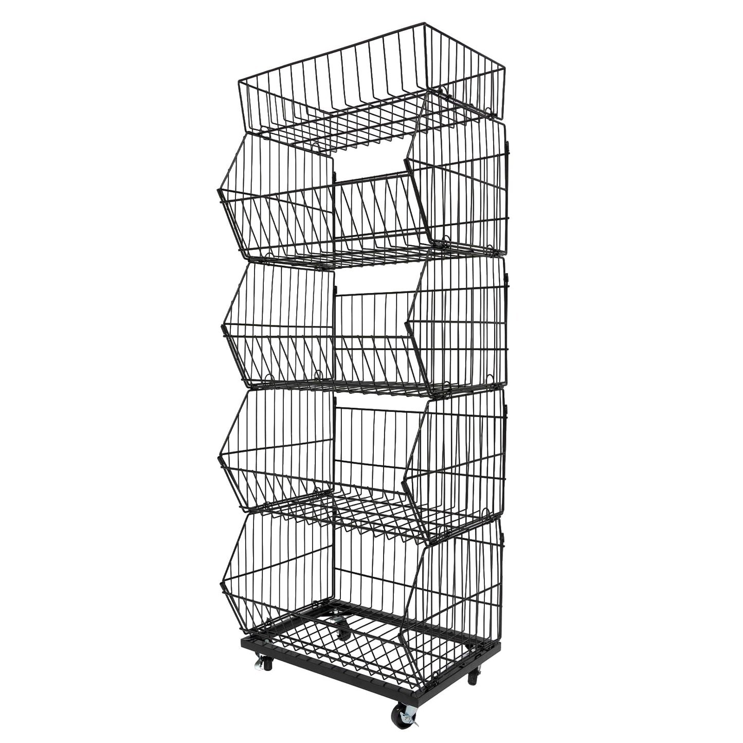 Retail Display Rack, 5-Tier Market Shelf with Wheels Metal Fruit Storage Shelf Vegetable Snack Basket Supermarket Retail Rack Display Stand for Supermarkets Stores Bars 18.9*17.72*55.12in Black