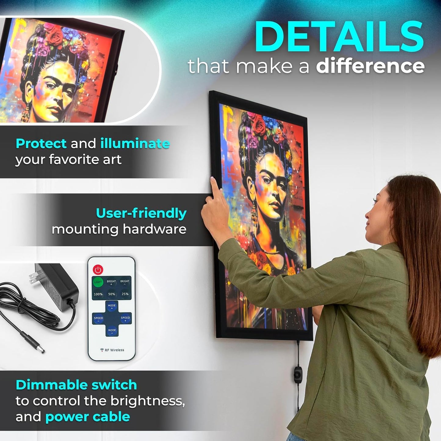NexaFrame LED Backlit Movie Poster Frame - 16 x 24 Black Cinema Box for Posters, Framed Wall Art Lights for Paintings & Pictures, Digital Signage Display, Lighted Theater Advertising Signs, Light Box