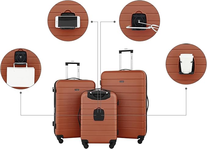 Wrangler Smart Luggage Set with Cup Holder and USB Port, Burnt Orange, 3 Piece