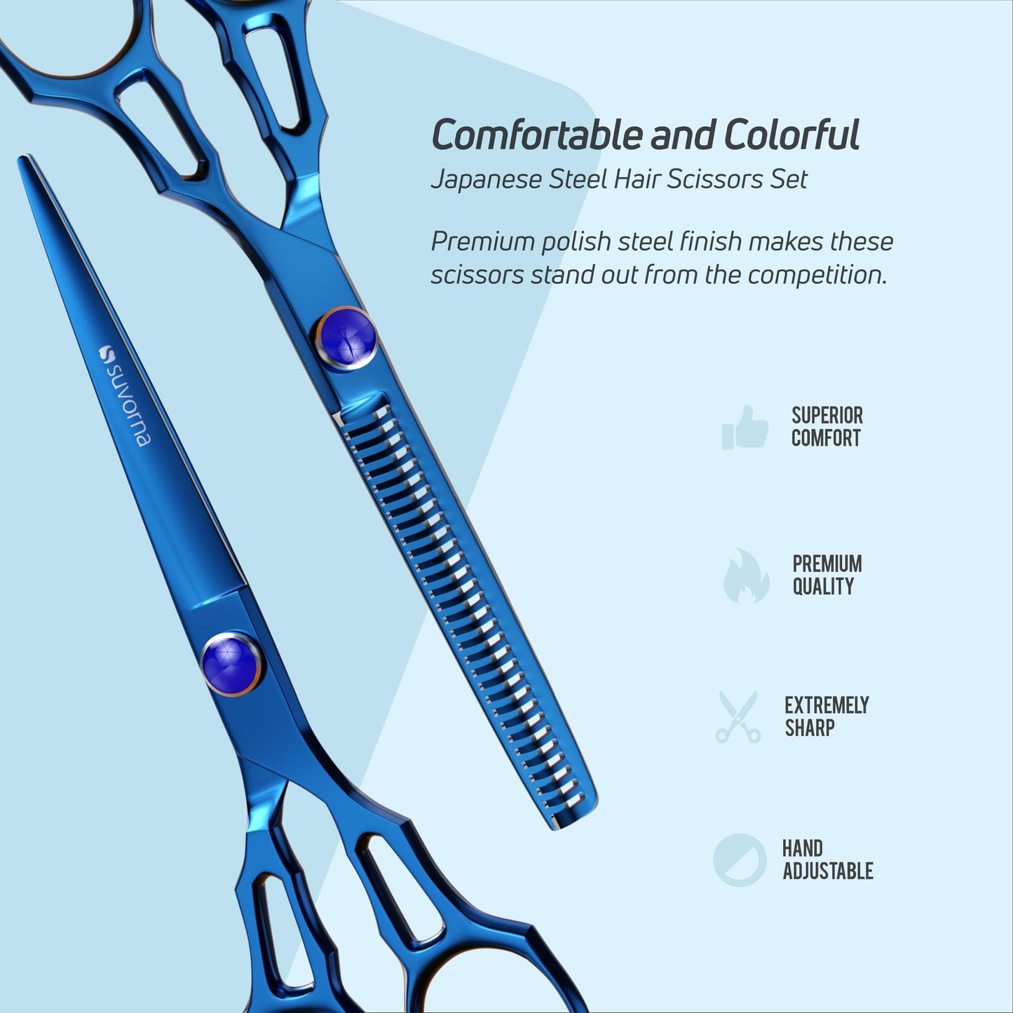 Suvorna Professional Hair Scissors with Thinning Shears | 2 Pcs Hair Shears | J2 Japanese Stainless Steel Hair Cutting Scissors | 5.5" Hair Shear Professional - tijeras de peluqueria profesional.