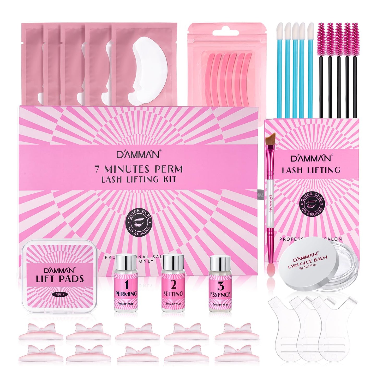 DAMMAN Lash Lifting Kit for Salon & Home Use, 7-9 Mins Professional Eyelash Perm Kit, Long Lasting 6-8 Weeks, Low Odor & Low Irritation, Natural Look Semi-Permanent Eyelash Lamination Kit