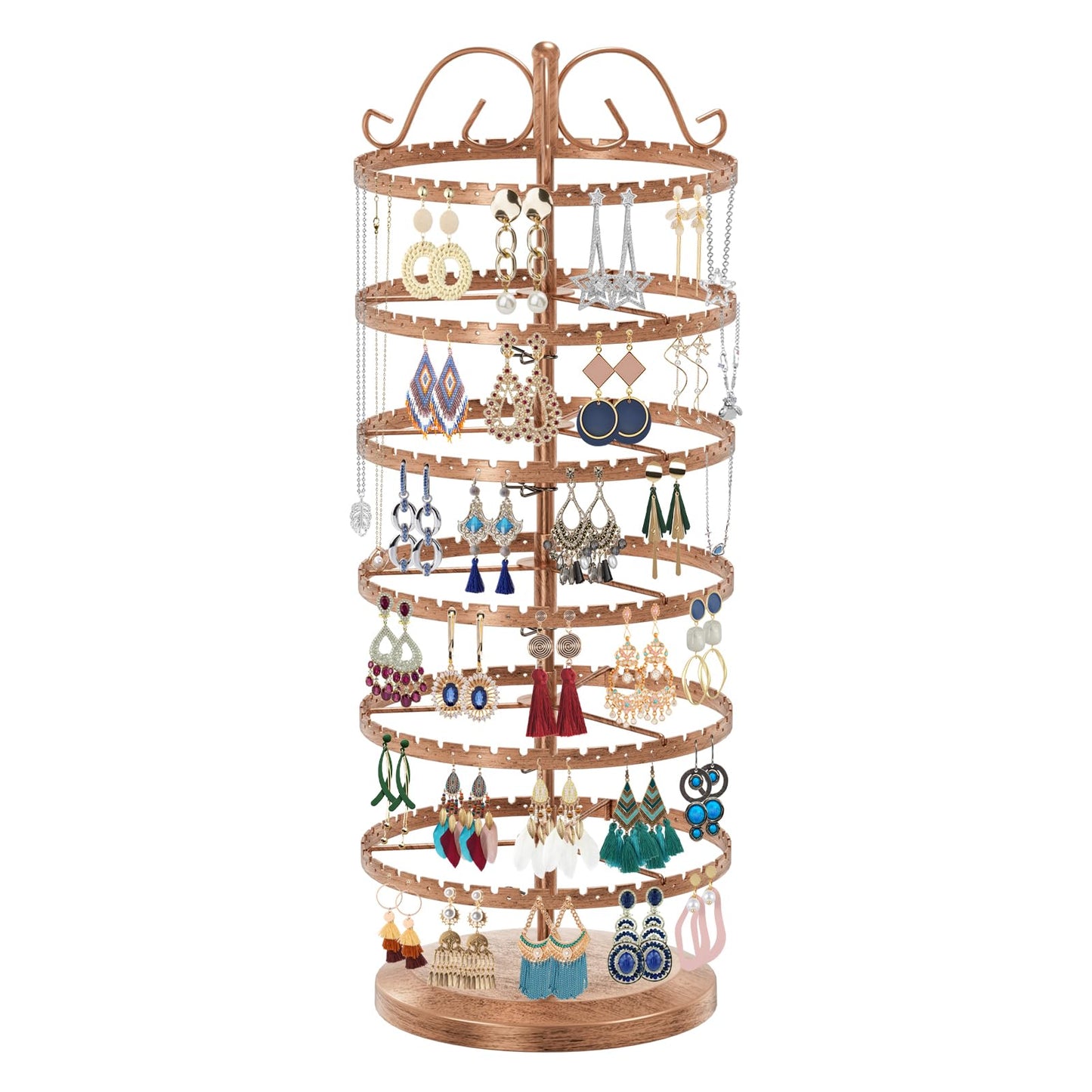 LASZOLA 6 Tier Bronze Earring Holder Organizer Tree Women Display Storage for Stud and Hoop, Large Cool Rotating Clip Stand for Pierced and Dangle Earring, Vertical Metal Tower Carousel with 480 Holes