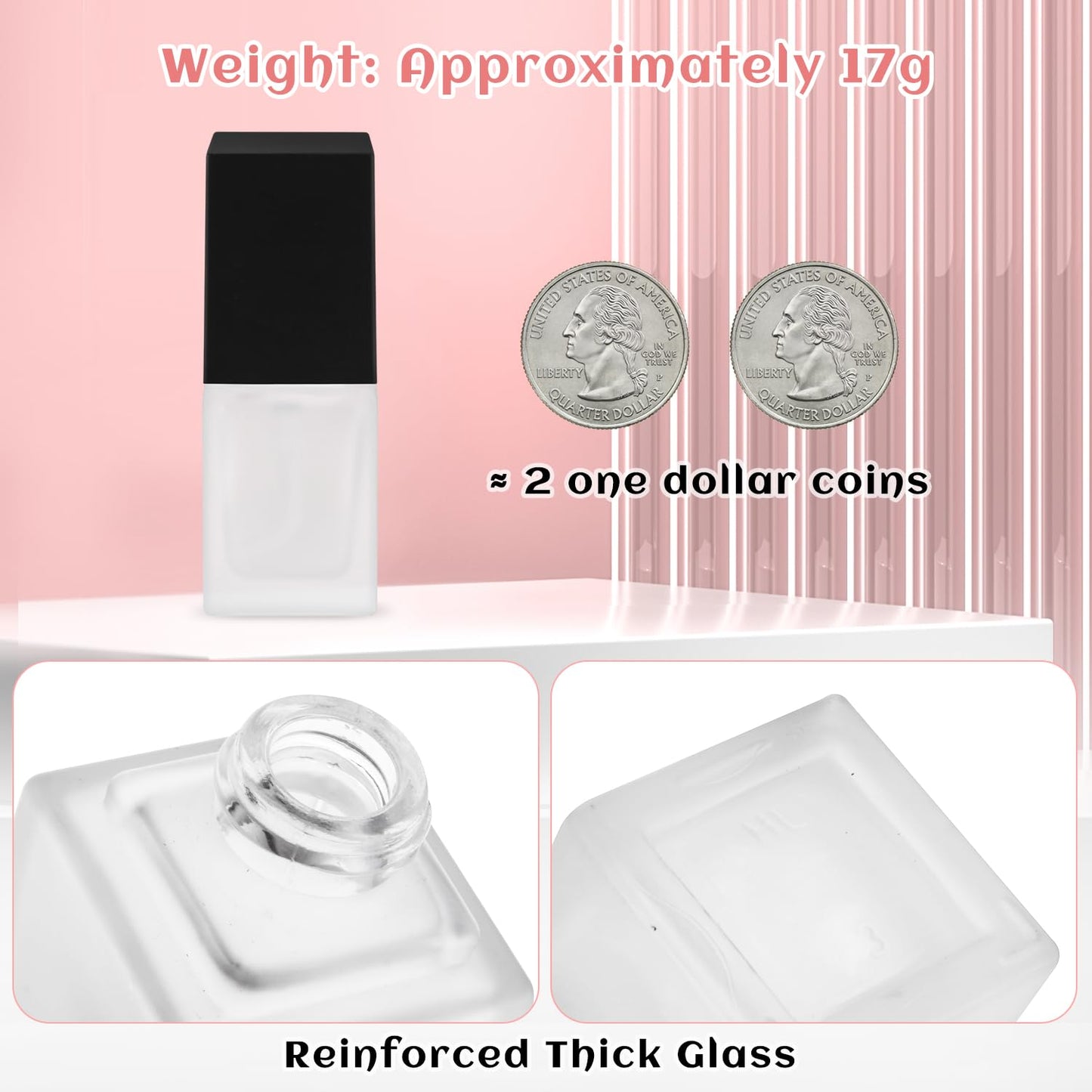 BOSMIOW 6 Pack 15ml Thick Frosted Glass Pump Bottles with Black Pump Head, Empty Square Cosmetic Containers for Foundation, Lotion, Serum, Essential Oil