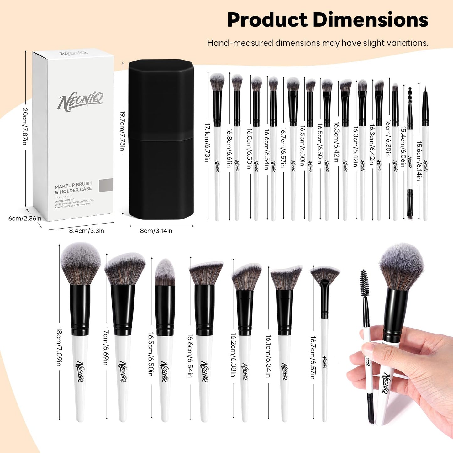 NEINIQ 20 PCS Travel Makeup Brush Set, Makeup brushes, Professional Foundation Eyeshadow Concealer Blush Powder Bronzer Brushes,Versatile Face Make Up Tools with Travel Makeup Case（White）