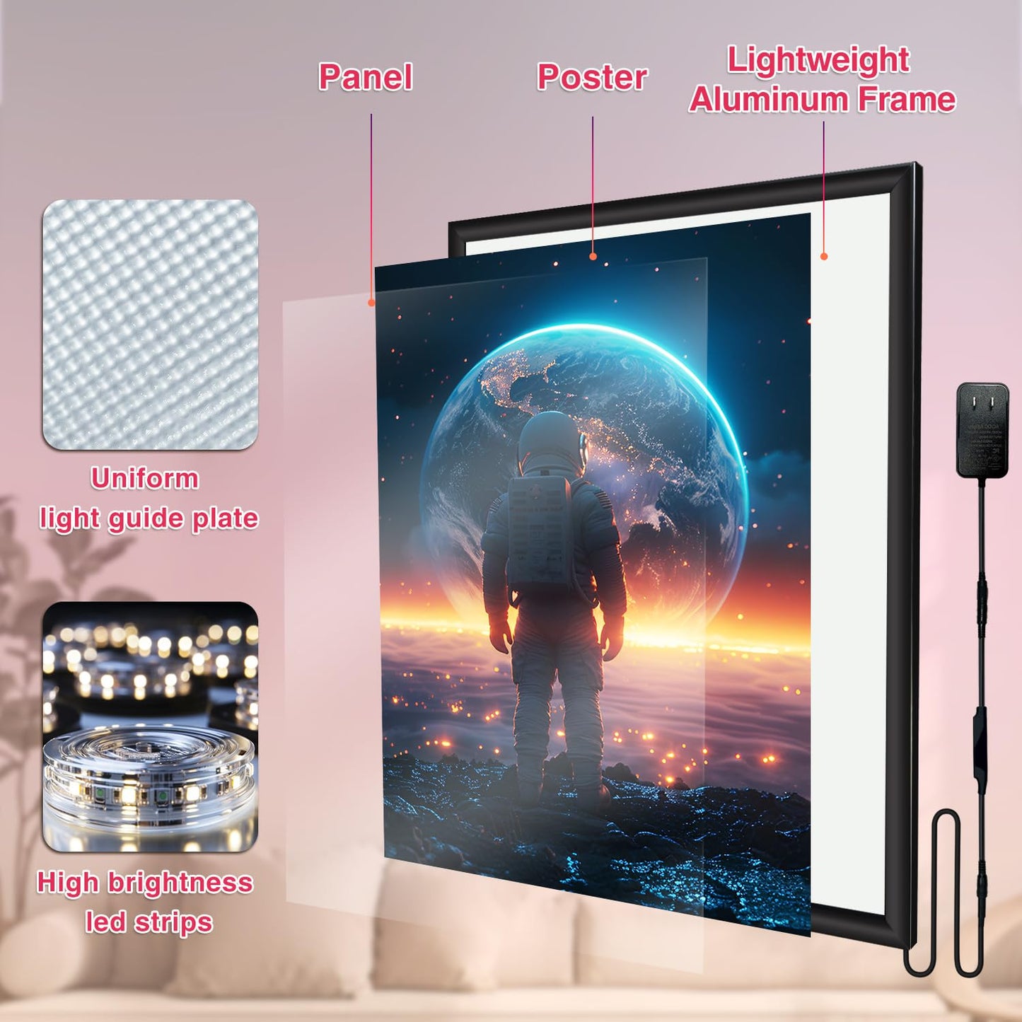 18×24 LED Poster Frame Adjustable Brightness with Remote & Manual Control