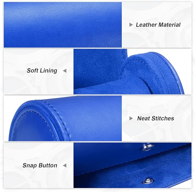 PATIKIL Watch Roll Travel Leather Case, Portable 2 Watch Roll Box with Pillow for Men Women Home Storage Display Gift Storaging Organizer, Blue