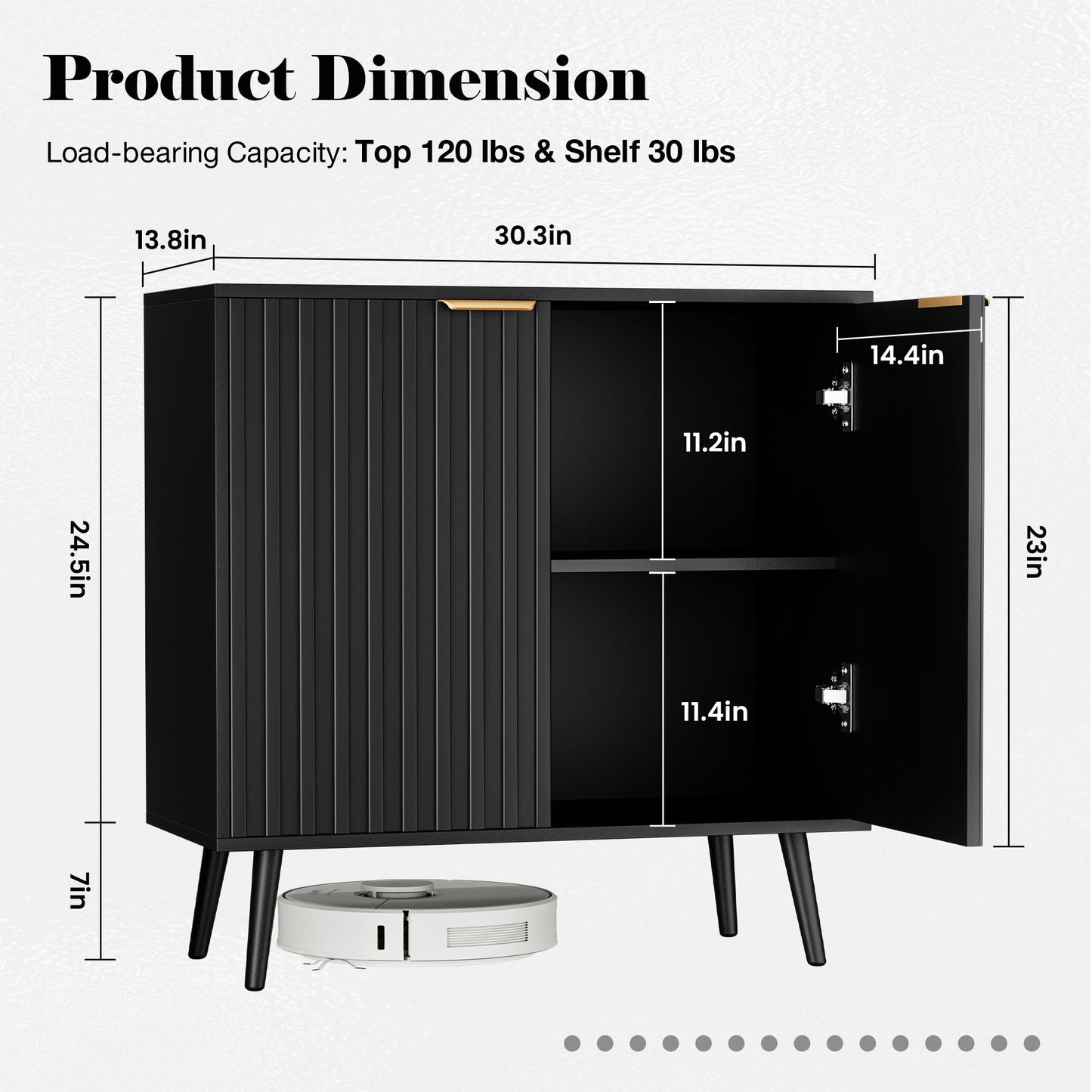 REHOOPEX Fluted Storage Cabinet, Buffet Cabinet with Storage, Wood Sideboard with Adjustable Shelf, Modern Accent Cabinet & Console Table for Entryway, Living Room, Dining Room, Black