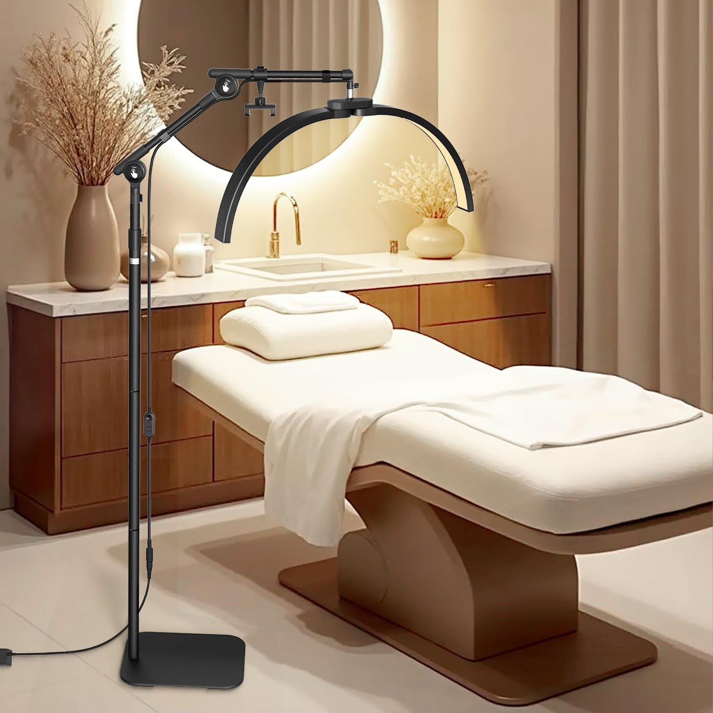 LIONVISON Half Moon Lash Lighting: Foldable Floor LED Lamp for Eyelash - 45W Portable Esthetician Light with Phone Holder for Lash Artist Tech Tattoo Salon