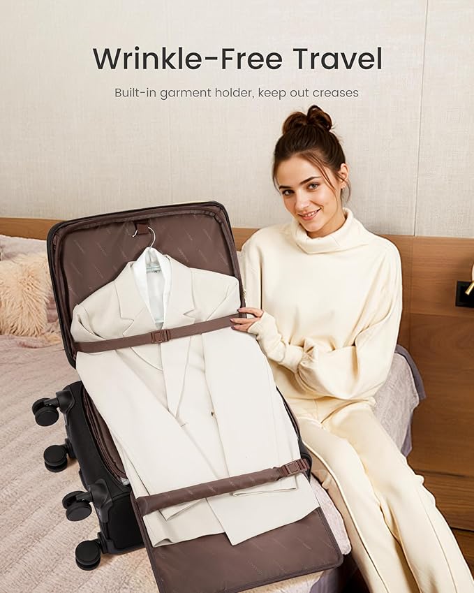 LOVEVOOK Carry on Luggage 22x14x9 Airline Approved with Garment Bag & Spinner Wheels, 22 Inch Large Rolling Suitcase with TSA Lock, 49L Lightweight Underseat Carryon Luggage for Women Travel Overnight