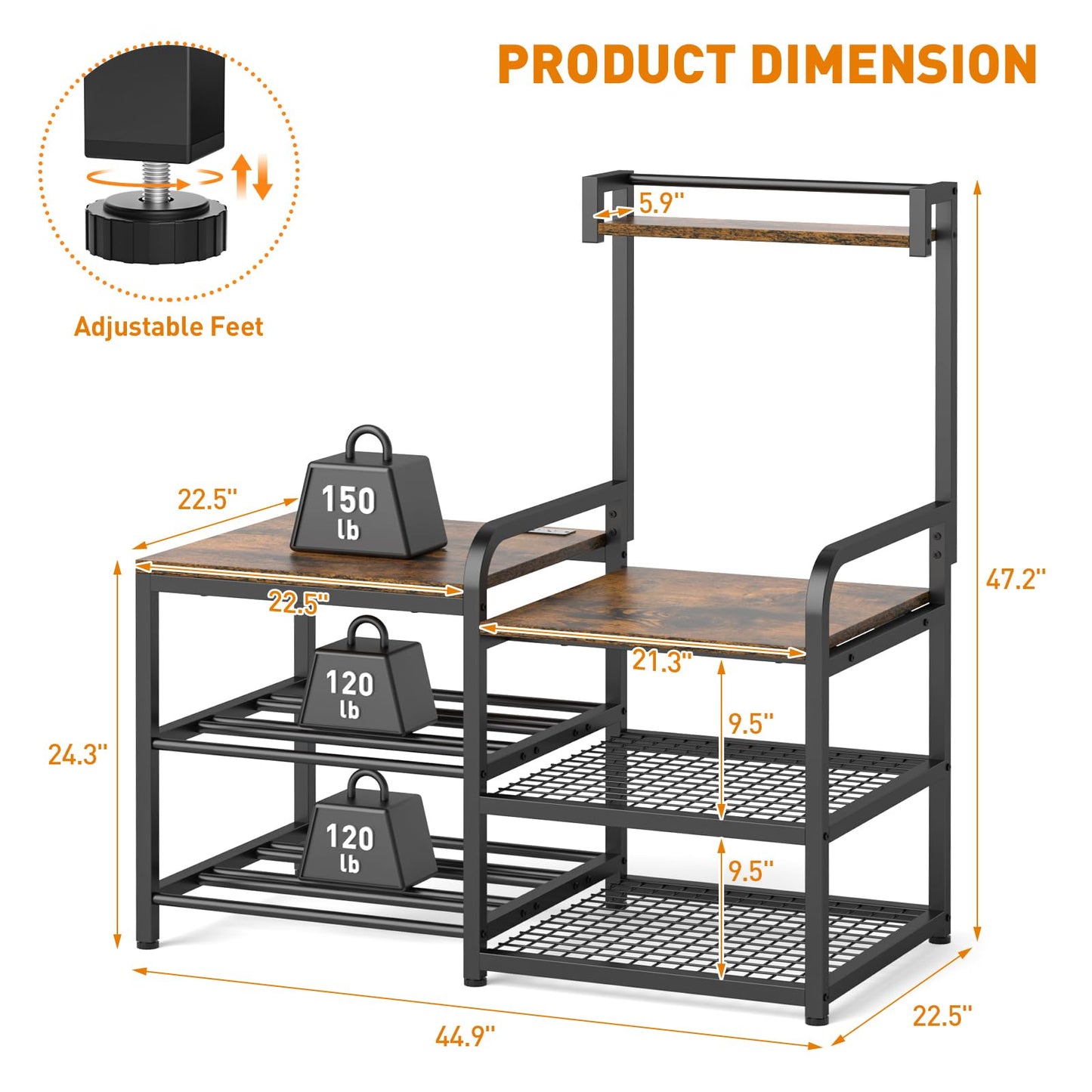 ikkle 3D Printer Table with Filament Storage Rack, Heavy Duty 3D Printer Stand with Power Outlet, 4-Tier 3D Print Desk & Filament Organized for Home Offices, Workshop, Studio (Brown)