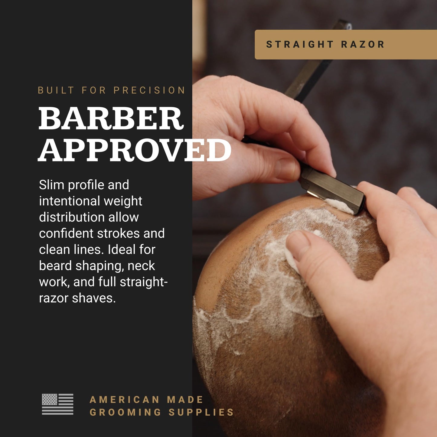 Proof Straight Razor for Men - CNC Machined Aluminum Single Blade Shaving Razor with Scalloped Edge, Lightweight Ergonomic Handle for Beard Shaping, Neck & Barber Style Shaves, Includes Leather Sleeve