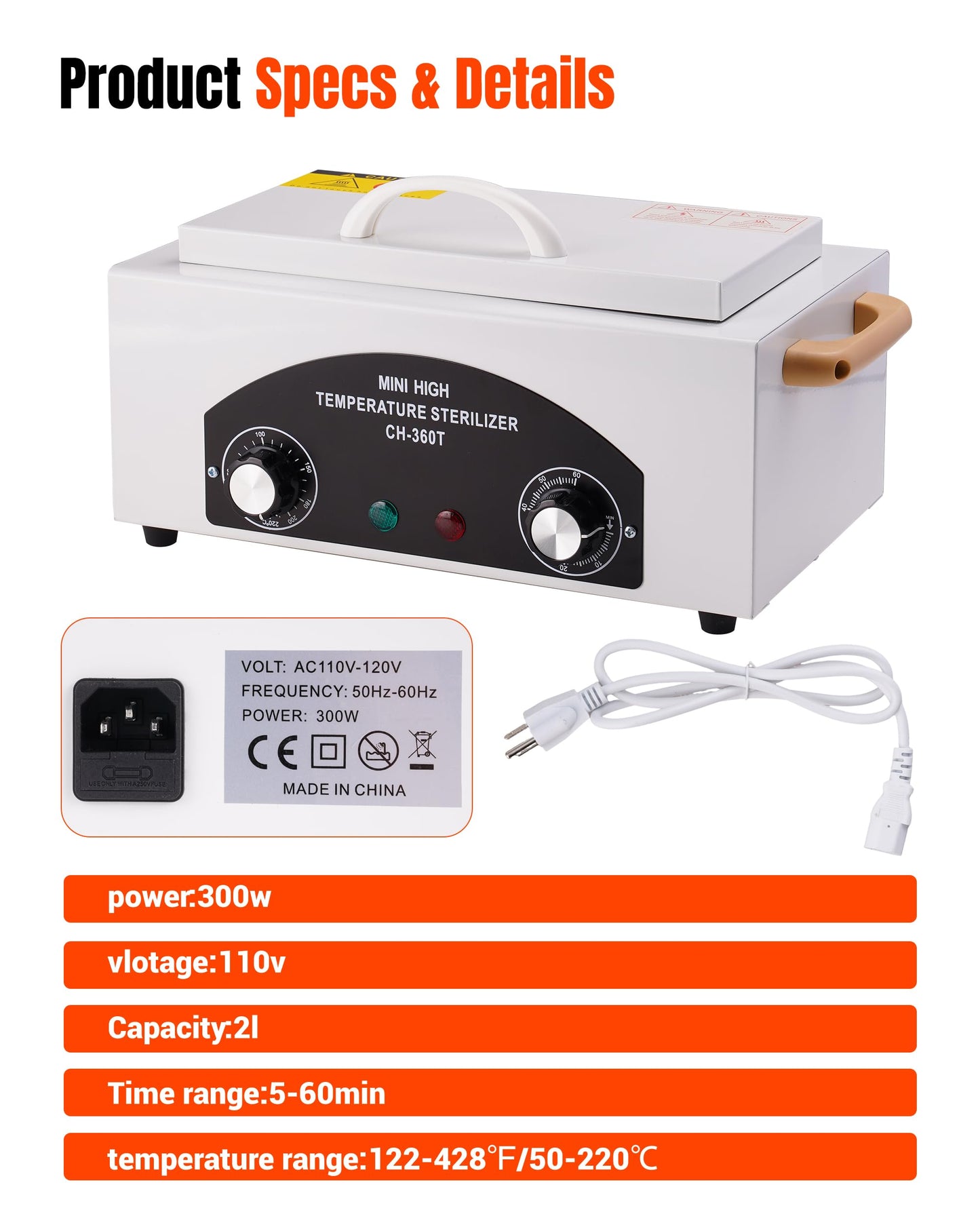 High-Temperature Cleaning Box for Metal Tools, 1.5L Capacity with Adjustable Timer 110V 300W, 122℉-428℉ Cleaning Cabinet for Nail Salons, Barbers & Home Use