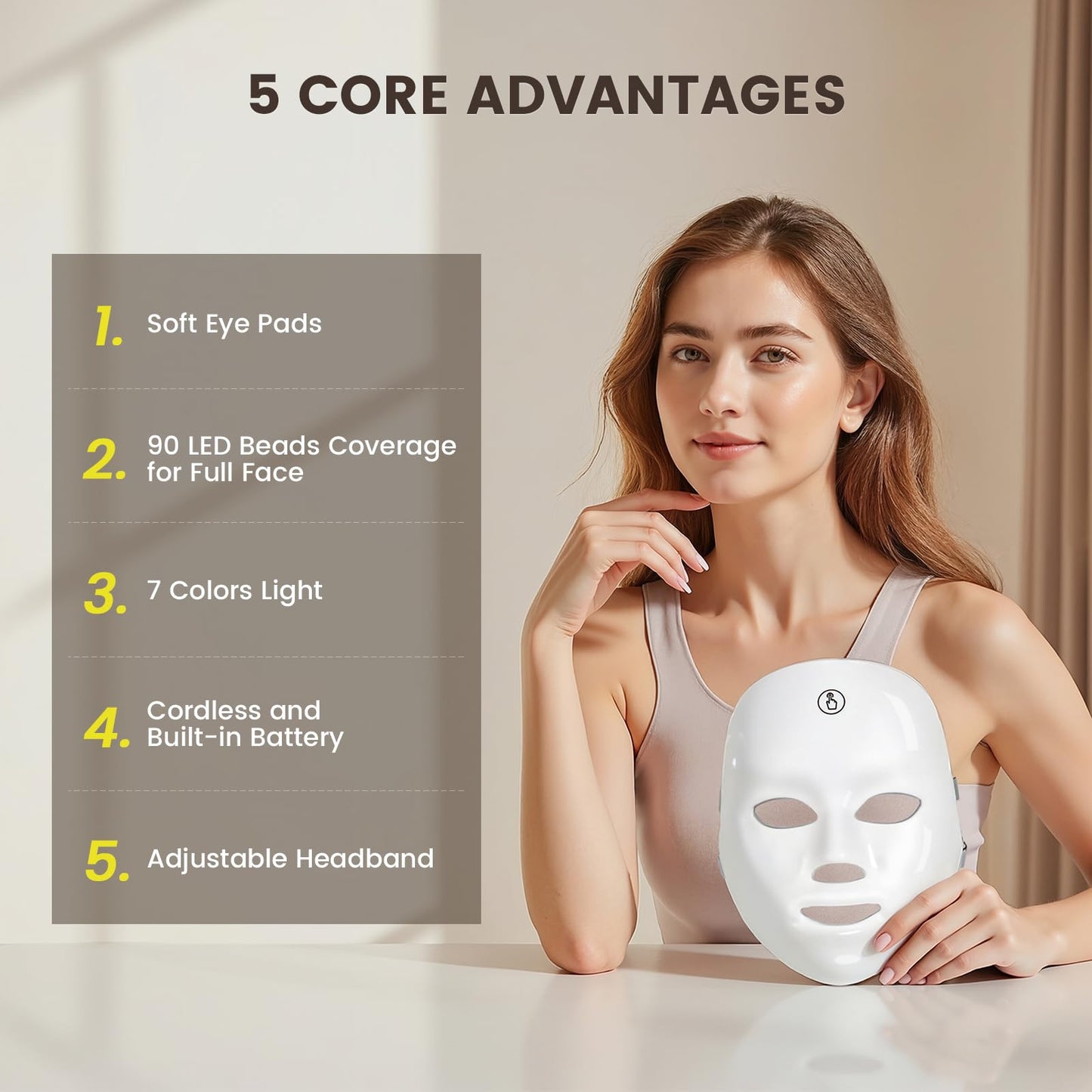 TOYHIS LED Face Mask Light Therapy,LED Light Therapy Mask for Face，Portable 7 Colors LED Facial Skin Care Mask for Home Use,Rechargeable