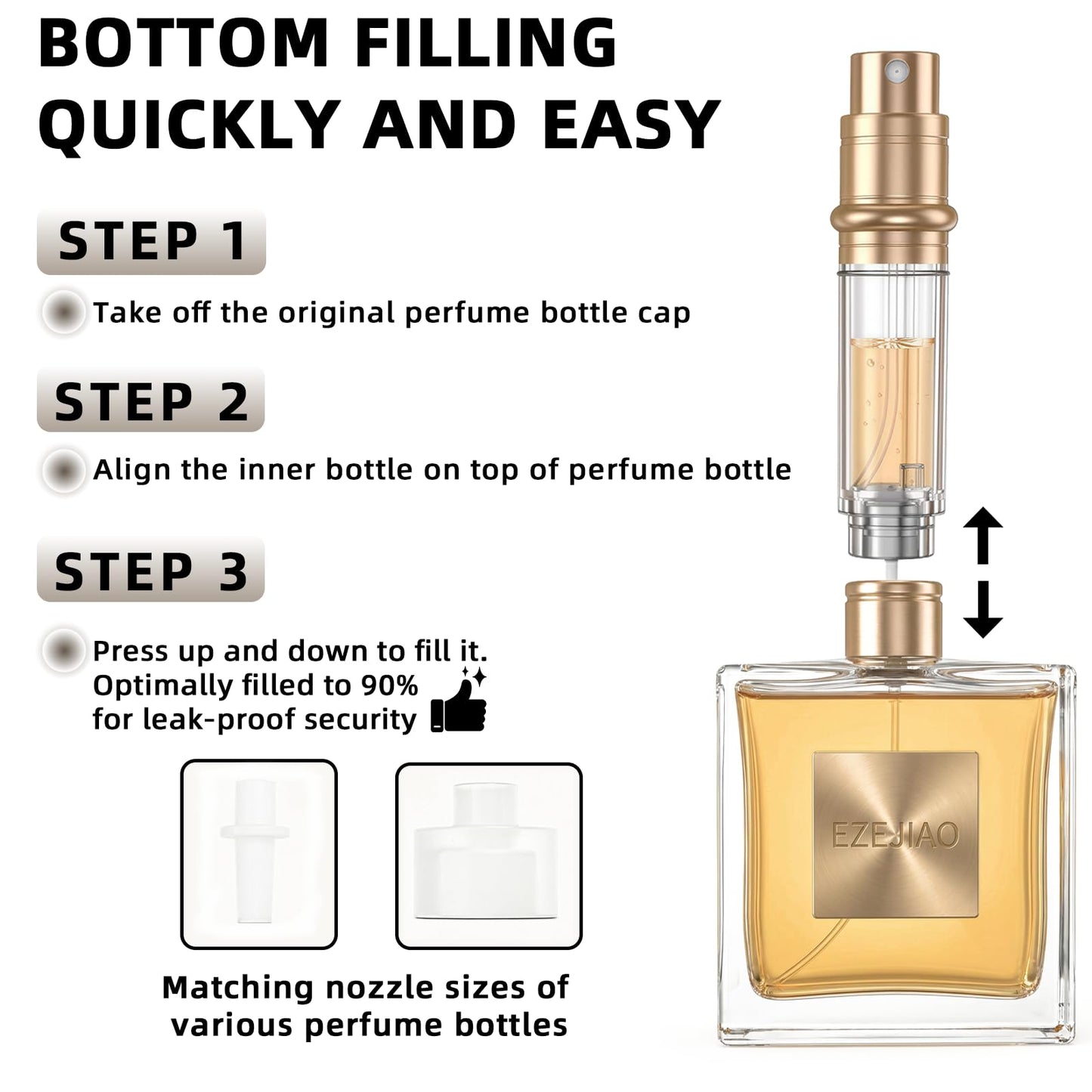 3PCS Perfume Travel Refillable, Perfume Atomizer Travel Perfume Bottle Refillable 5ml, Fast-Filling Leakproof Cologne Travel Bottle, Fragrances Dispenser Perfume Atomizer Spray for Men & Women