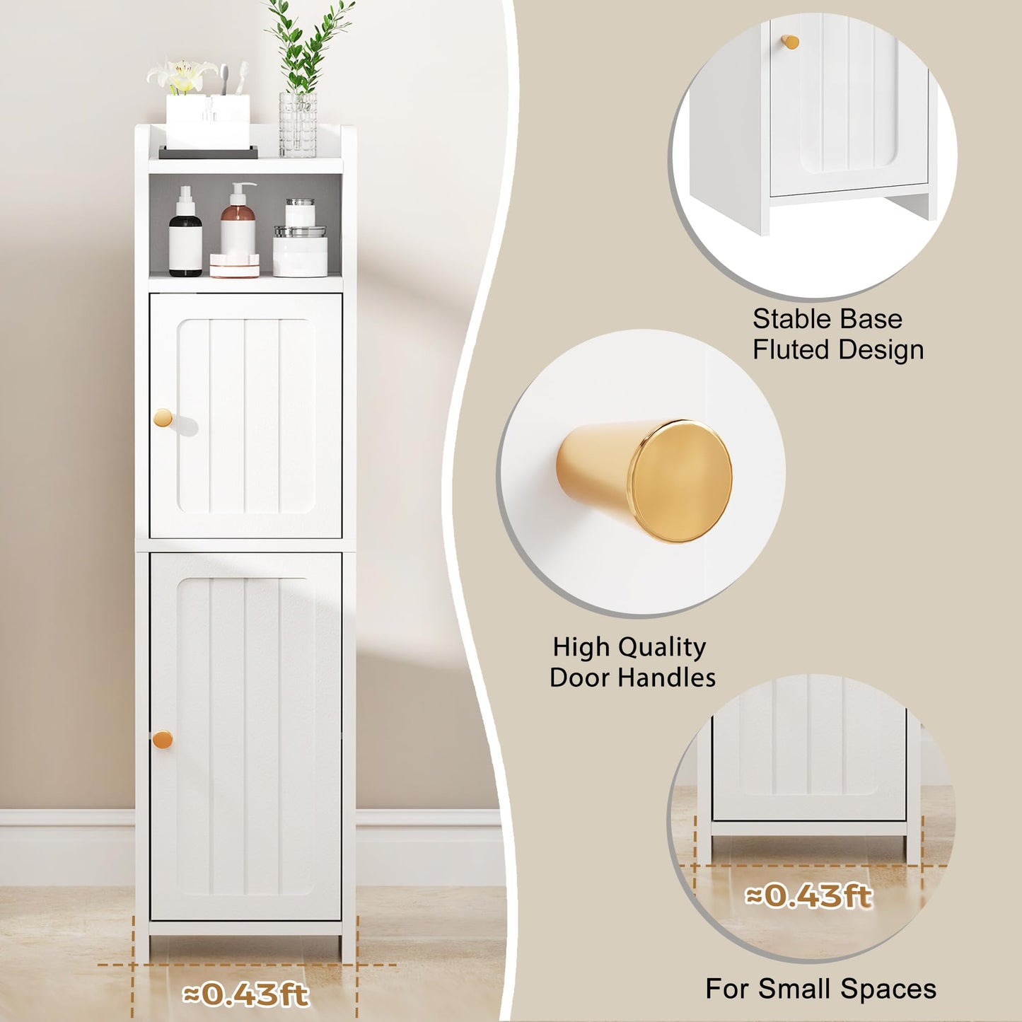 BEWISHOME Small Bathroom Cabinet, Bathroom Storage Cabinet with Adjustable Shelves & 2 Doors, Narrow Toilet Paper Cabinets, 7.9" D x 7.9" W x 31.5" H, for Small Spaces, White YYG03W