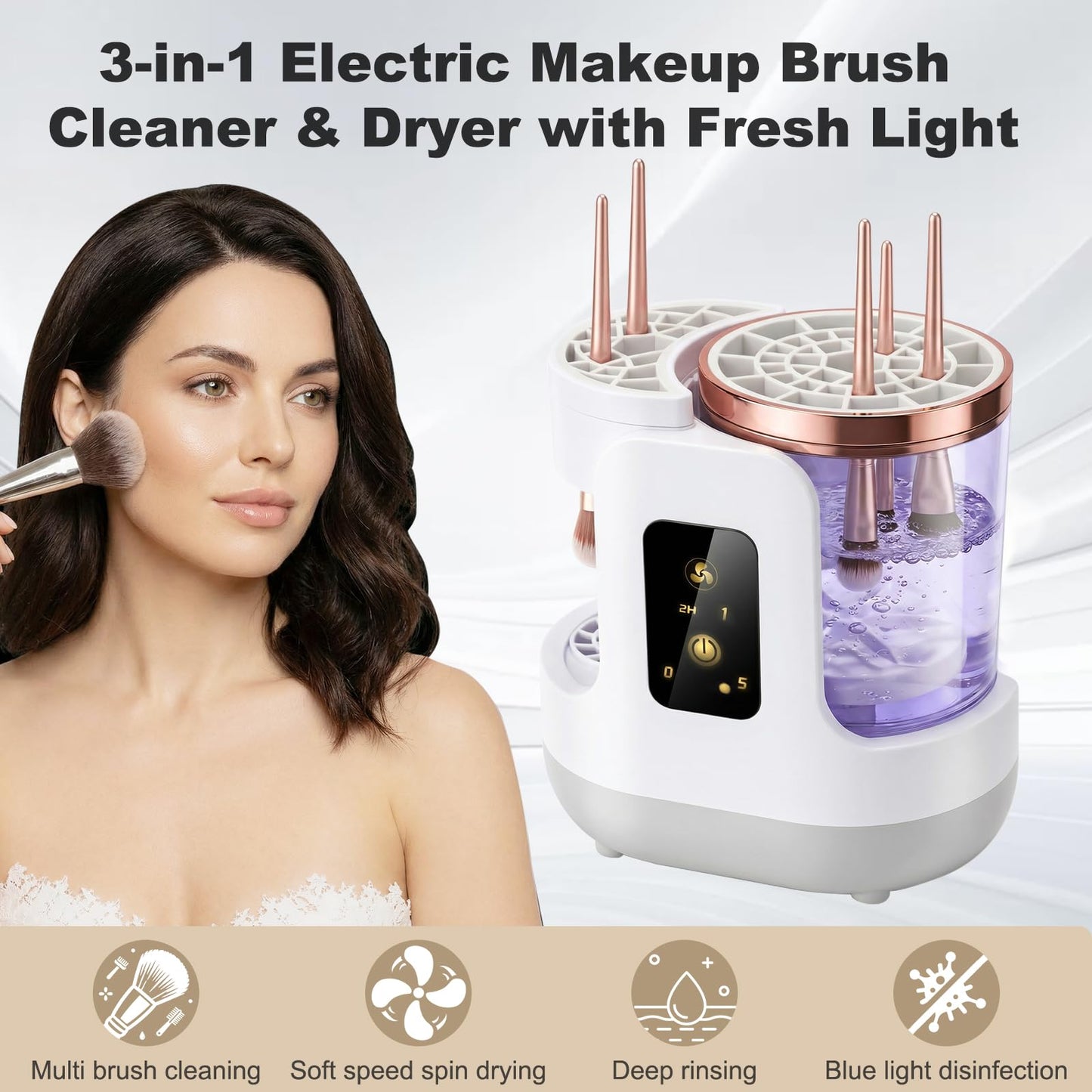 2026 Upgraded 3-in-1 Electric Makeup Brush Cleaner & Dryer, Automatic Deep Cleaning Brush Washer Machine for All Sizes, USB-Powered Portable Cosmetic Brush Cleaner for Foundation, Blush & Sponges