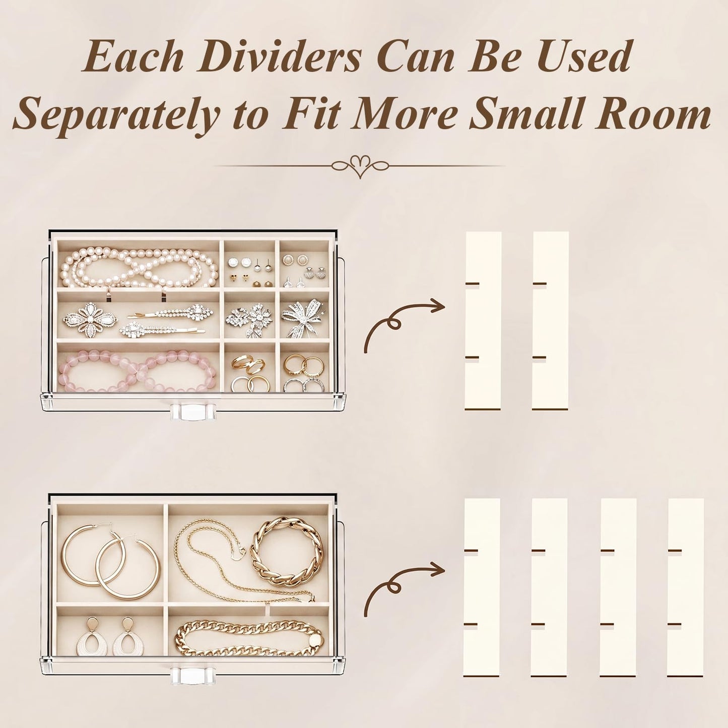 GlowSai Clear Jewelry Organizer Earring Holder Organizer, Jewelry Box with 6 Drawers Clear Acrylic Stackable Earring Case with Adjustable Velvet Trays for Women and Girls, Warm White