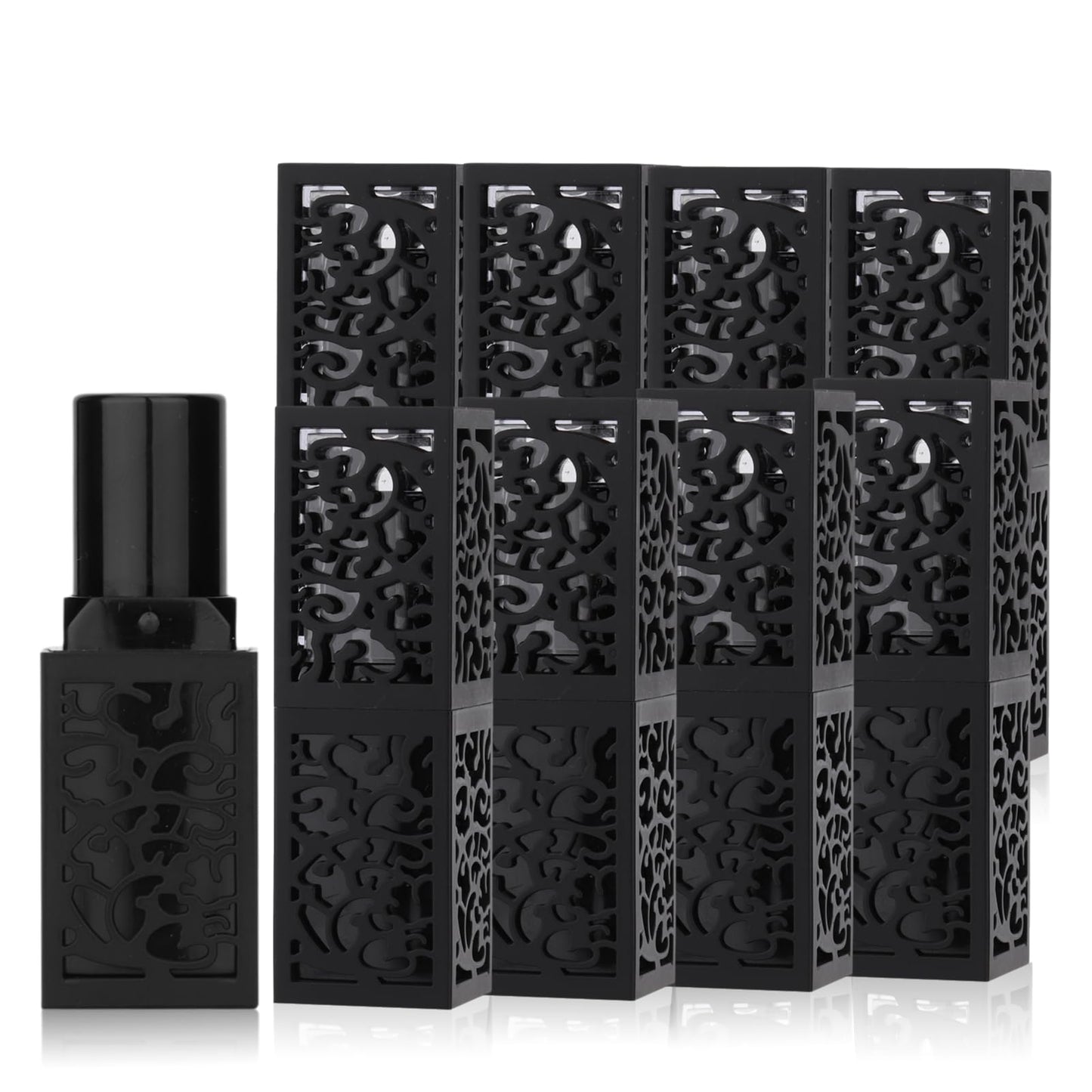 Dioche 10 Pack Empty Lipstick Tubes 12.1mm, Refillable Lipstick Container DIY Lip Balm Tube, Black Hollow Lipstick Case for Handmade Cosmetic (01)