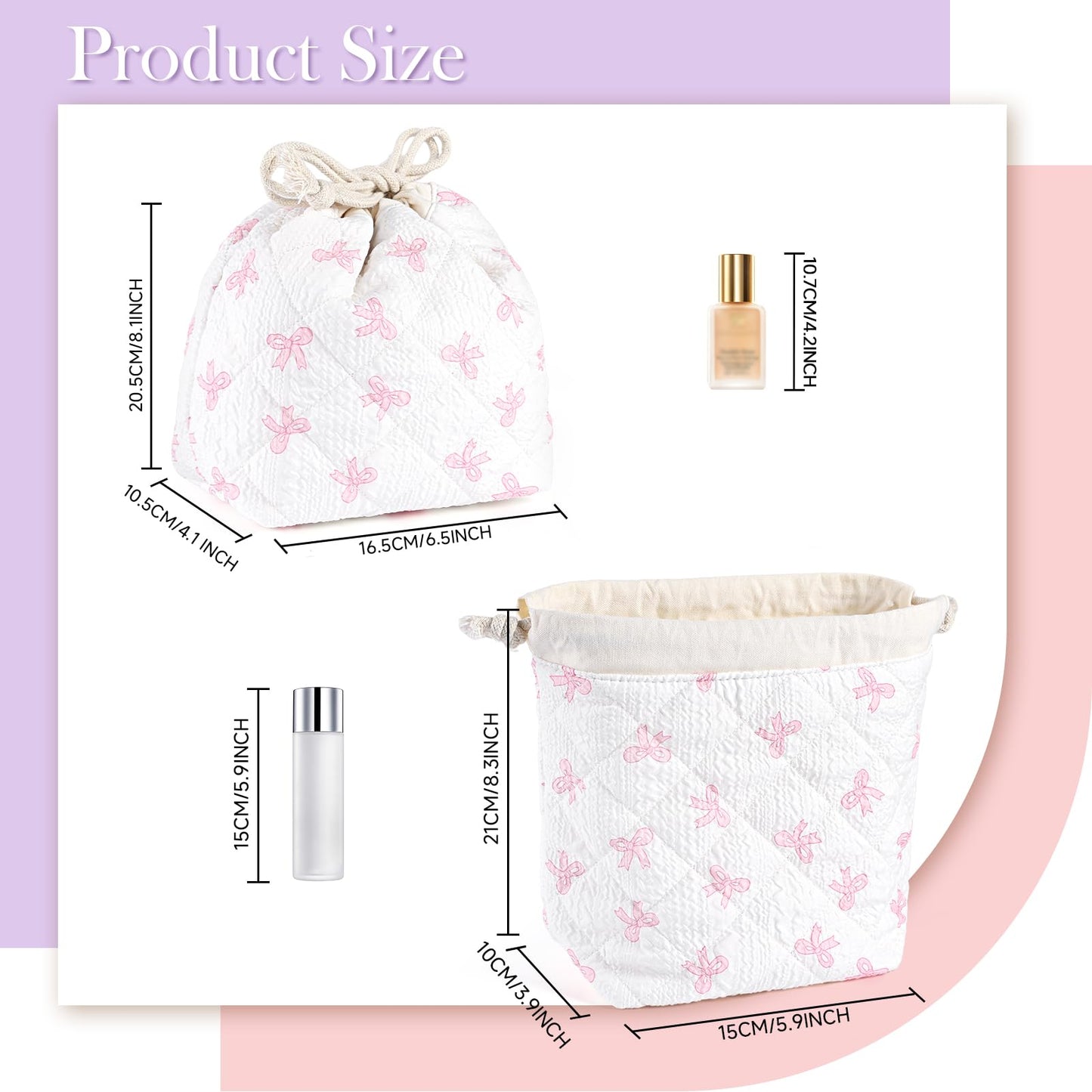 Playexen Quilted Drawstring Makeup Bag, Coquette Small Cosmetic Bag for Purse, Portable Cute Travel Makeup Pouch for Women Daily Use/Birthday/Party/Christmas (Big-Bow)