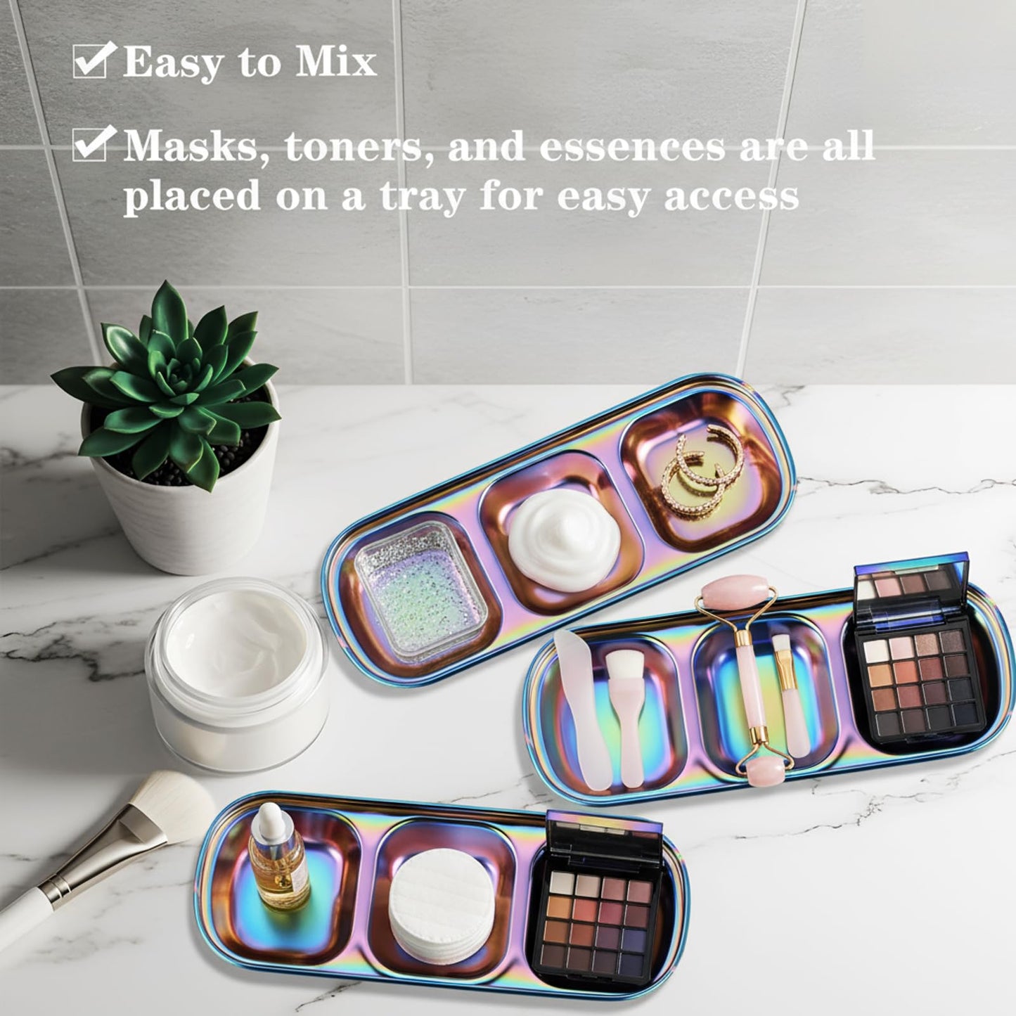 Vesici 6 Pcs Estheticians Bowls DIY Face Mask Tray Esthetician Supplies Stainless Steel 3 Compartment Serving Trays Women Skincare Products for Salon Spa Aesthetician Beauty Nail Art(Multicolor)