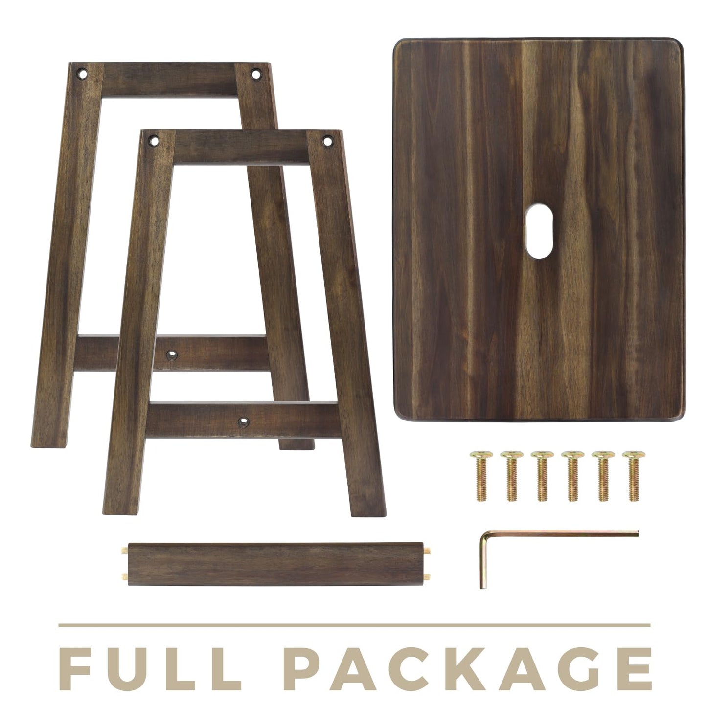 Acacia Wood Stool - Rectangular (16.7" D x 13" W x 17.7" H) - Small Bench Seat, End Table, Bathroom, Plant, Makeup Stool - Walnut Color
