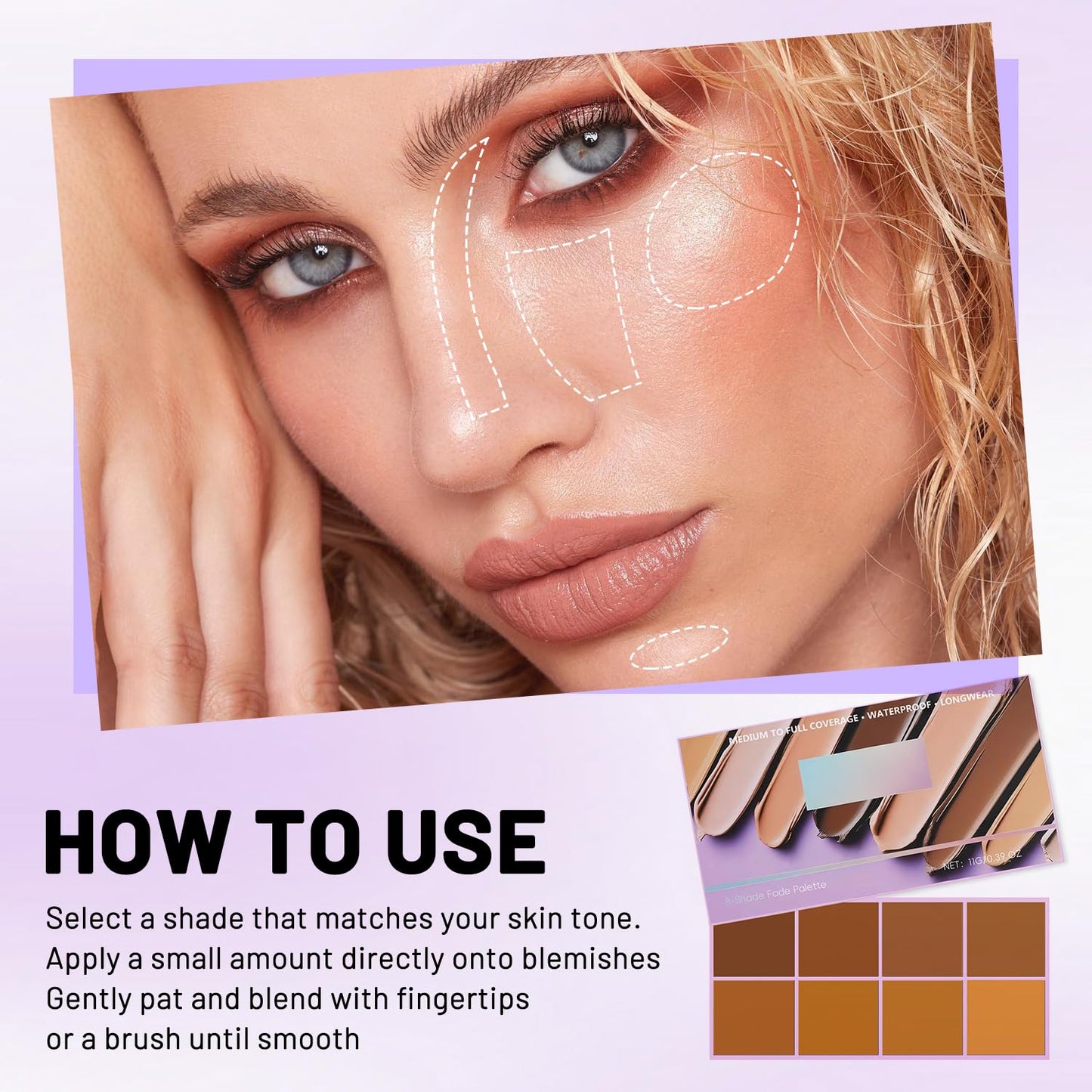 Soft Matte Cream Concealer Palette | 8 Shades | Waterproof Full Coverage | Long Lasting Lightweight Formula | with Applicator for Blemishes Cover (Medium)
