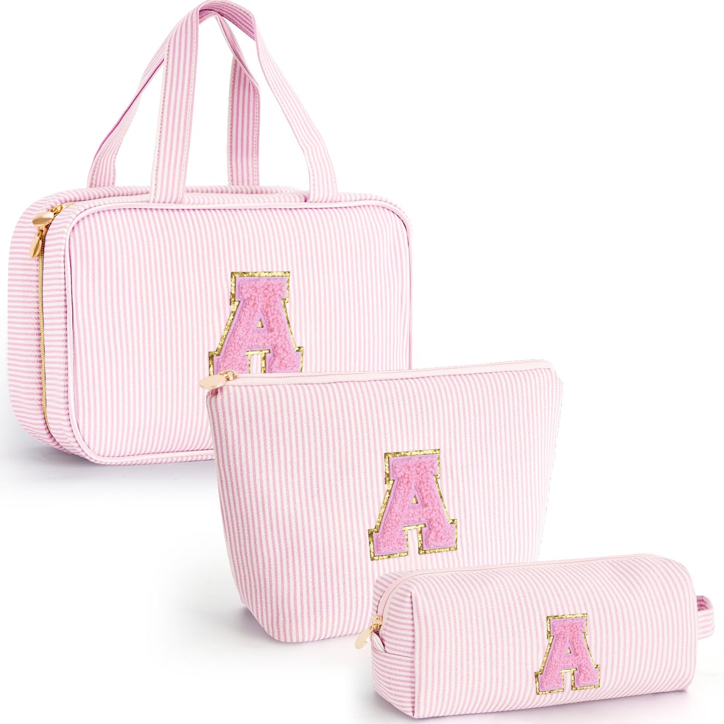 Fystdtote Gifts for Teen Girls Women - Personalized Toiletry Bag Initial Makeup Bag | Travel Cosmetic Bag | 8 9 10 11 12 13 14 15 16 Years Old Girl Gift Trendy Stuff - Pink A