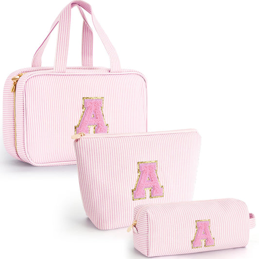 Fystdtote Gifts for Teen Girls Women - Personalized Toiletry Bag Initial Makeup Bag | Travel Cosmetic Bag | 8 9 10 11 12 13 14 15 16 Years Old Girl Gift Trendy Stuff - Pink A