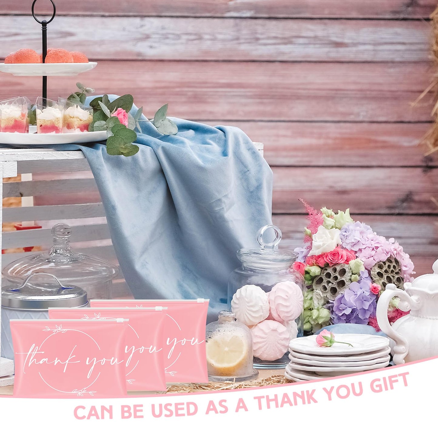 Ireer 100 Pcs Thank You Gift Makeup Bags EVA Clear Cosmetic Bag with Zipper Mini Makeup Thank You Toiletry Cosmetics Bulk Gifts for Women Birthday Daughter Sister(Pink, White)