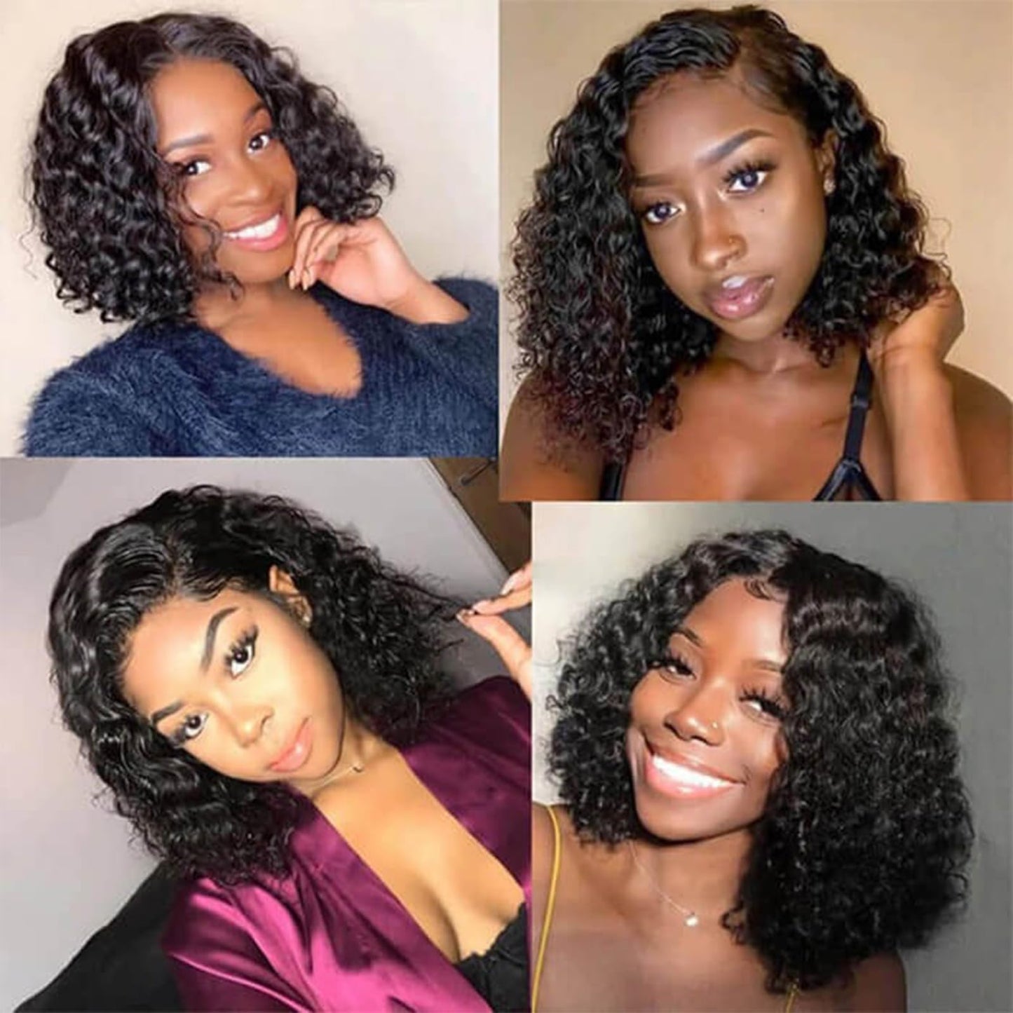 XIROM UN 14 Inch Short Bob Wigs 13x4 Deep Wave Bob Wig 180% Density Deep Curly Wavy Glueless Transparent Lace Frontal Wig