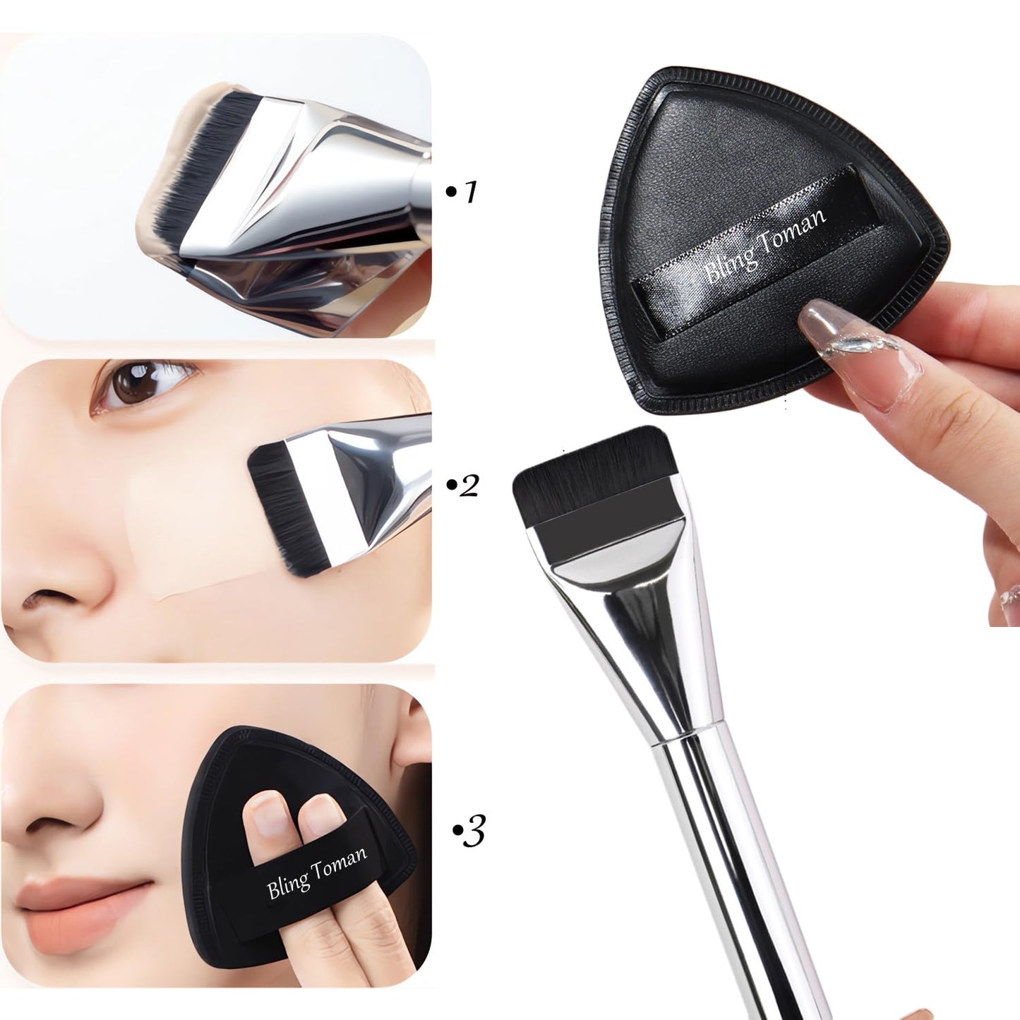 Flat Spatula Foundation Brush Non-Absorbent Ultra-Slim Kabuki Brush Spatula Brush for Foundation Blending Liquid, Cream or Flawless Makeup Application with 2 Puffs