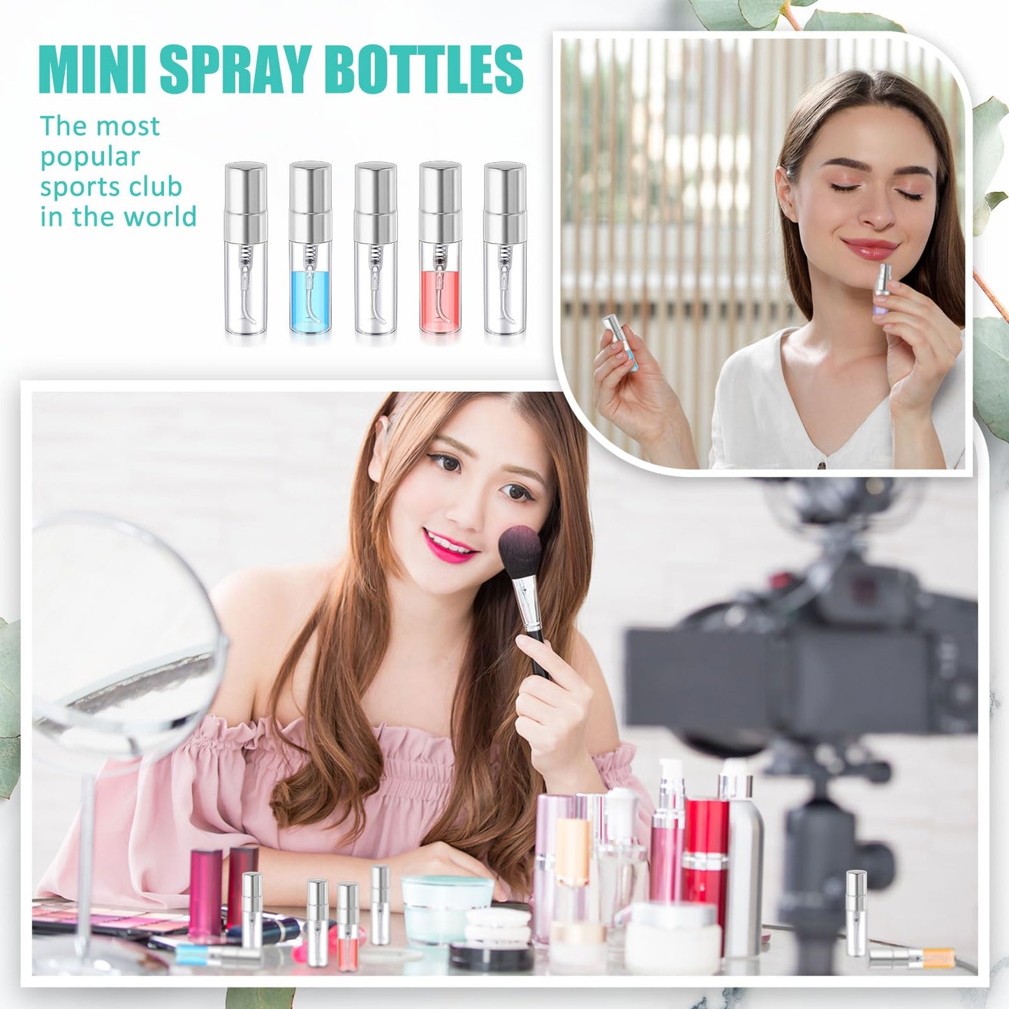 Zhehao 50 Pcs Mini Spray Bottles 3 ml Clear Glass Perfume Bottles Refillable Fine Mist Perfume Atomizer Portable Empty Sample Containers for Cleaning, Essential Oils, Travel (Silver Cap)