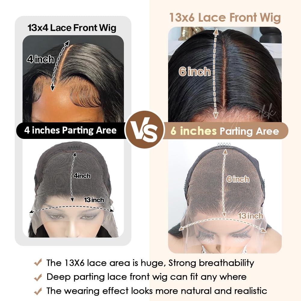 Yamikk 13x6 Body Wave Lace Front Wigs Human Hair Pre Plucked Pre Bleached 180 Density Soft Human Hair Wigs For Women 28 Inch HD Lace Frontal Wig With Baby Hair
