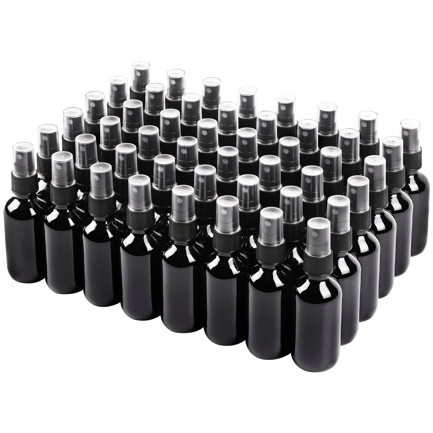 NOOEEISS Black Glass Small Spray Bottle 2 oz 48 Packs,Fine Mist Sprayer Small Clear Bottles,Refillable Containers mini spray bottles for Cleaning Solutions and Skin Care (Black 48pcs)