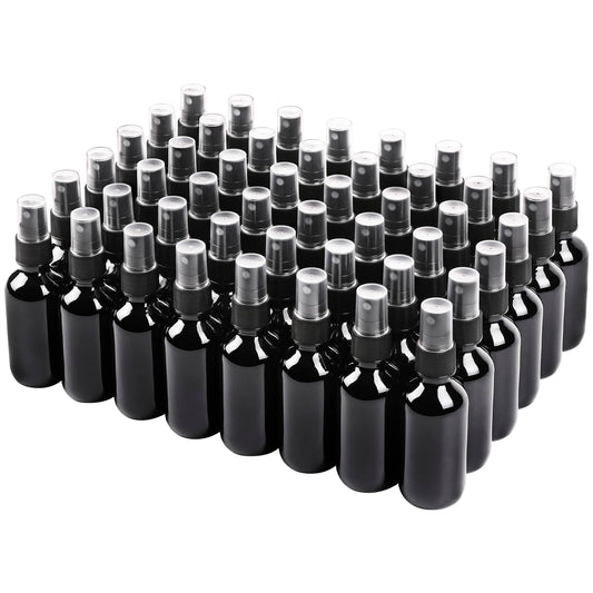 NOOEEISS Black Glass Small Spray Bottle 2 oz 48 Packs,Fine Mist Sprayer Small Clear Bottles,Refillable Containers mini spray bottles for Cleaning Solutions and Skin Care (Black 48pcs)
