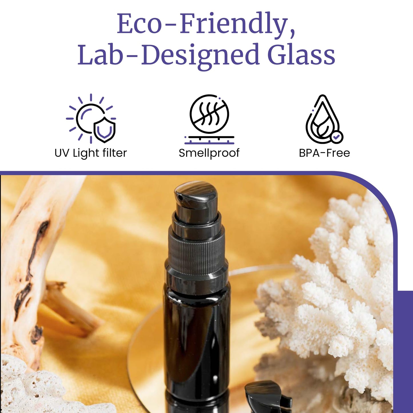 Infinity Jars Ultraviolet Glass Push Pump Bottle 30 Ml (1 fl oz) Refillable Containers for Lotion Homemade Cosmetics Make-up Skin Care Cream, Lotion, Shampoo, Conditioner Dispenser Bottles