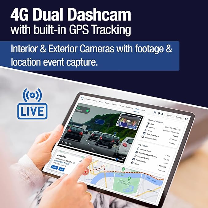 Rewire Security 4G Dual Vision Dashcam GPS Tracker with OBD II Power - Dual HD Cameras, Real-Time GPS Tracker for Vehicles, Cloud Storage - Interior & Road Recording - Easy Plug-and-Play Installation