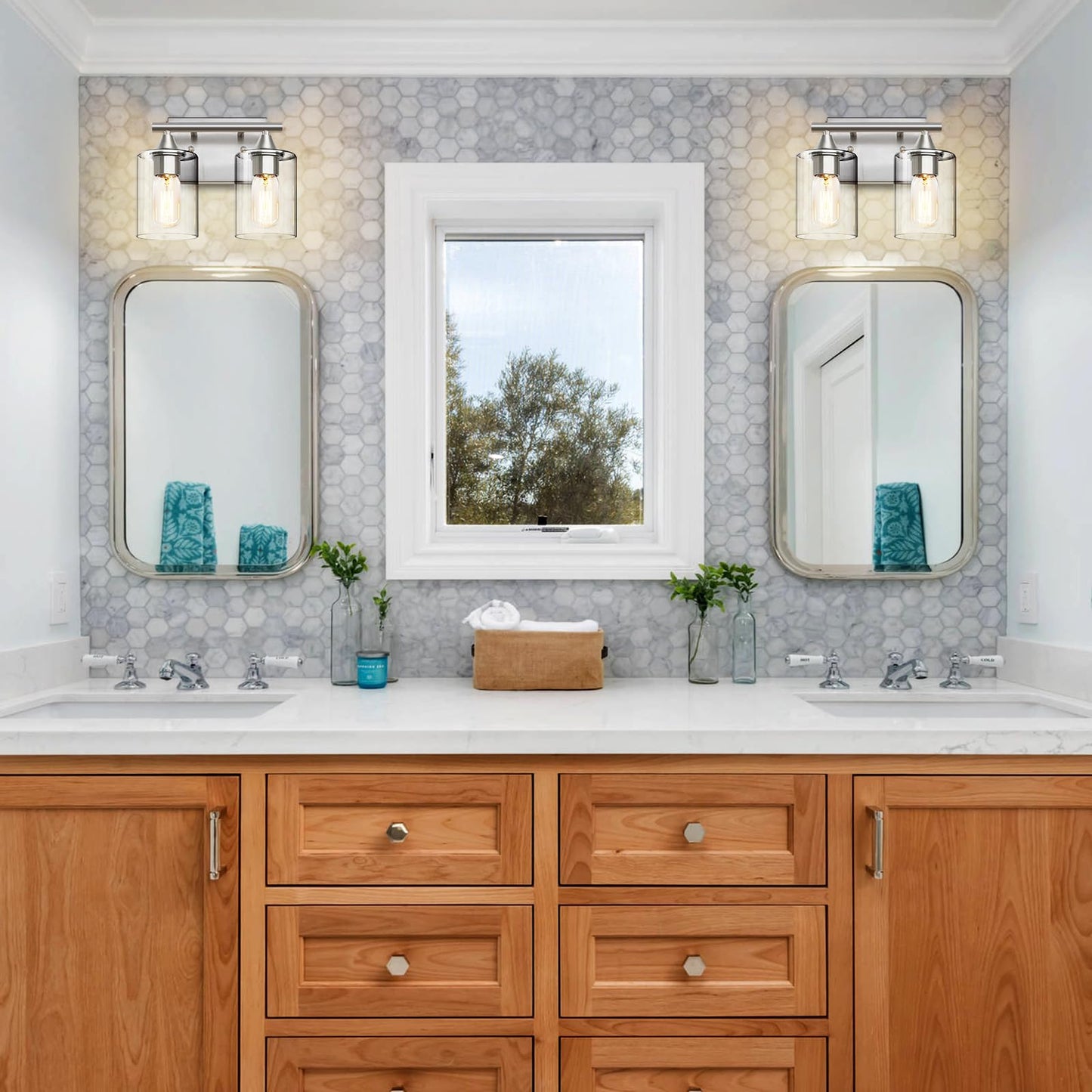 XPEHK Bathroom Vanity Light Fixture, 2-Light Brushed Nickel Over Mirror, Modern for Bedroom Vanity Table Hallway